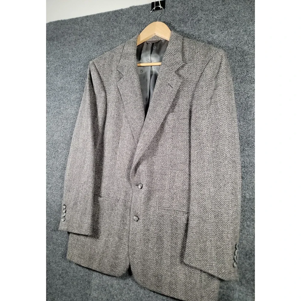 Vintage Christian Dior Sport Coat Mens 40 Gray Wool Herringbone Tweed Blazer 80s